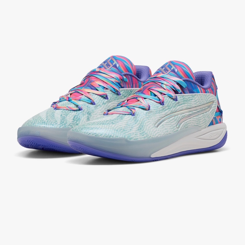 Puma Women's Light Aqua Purple Pink Patterned Athletic Shoes